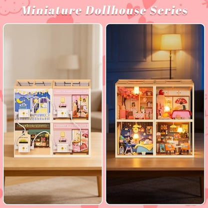 DIY Japanese Bedroom Miniature House Kit, LED Light Mini Dollhouse Kit for Adults and Teens, with Roof & Dust Covers, Tiny House Gifts for Kids and Adults - Image 5