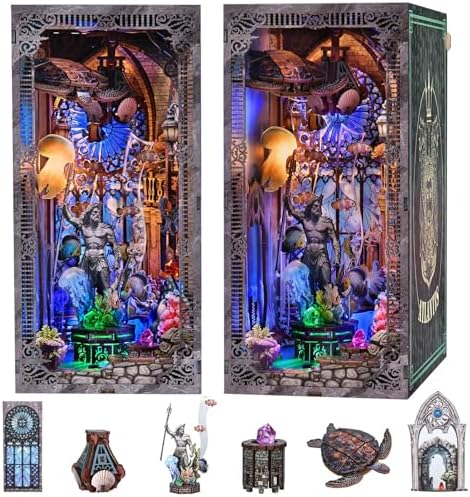 fifijoy Book Nook Kit - Atlantis DIY Miniature House Dollhouse Kit for Adults and Teens, 3D Wooden Puzzle Bookend Bookshelf Insert Decor with LED Light, Gifts for Family and Friends by fifijoy