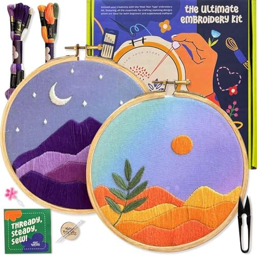 KNOT YOUR TYPE The Cosmic DIY Embroidery Kit - Bundle of 2 | Beginner Friendly Kits with All Stitching Materials | Hand Embroidery Kit for Adults | Perfect for Gifting DIY Kit, Hobby Kit by KnotYourType