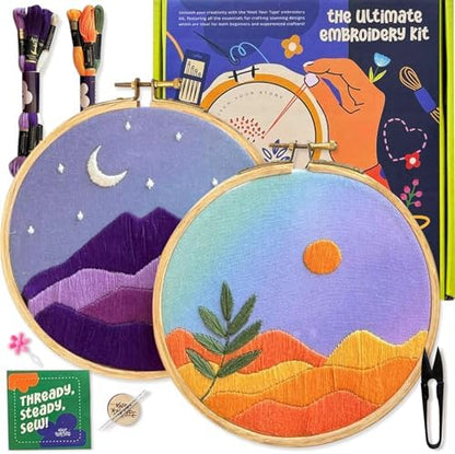 KNOT YOUR TYPE The Cosmic DIY Embroidery Kit - Bundle of 2 | Beginner Friendly Kits with All Stitching Materials | Hand Embroidery Kit for Adults | Perfect for Gifting DIY Kit, Hobby Kit by KnotYourType