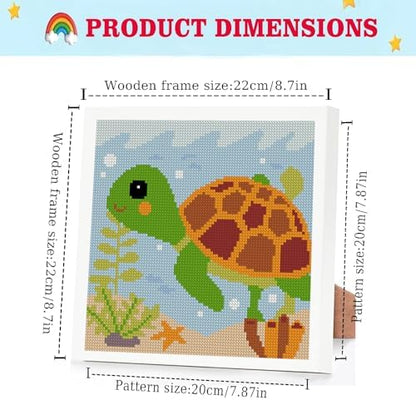 Lzyueyuan Turtle Cross Stitch Kits for Beginners, Stamped Cross Stitch for Adults with Framed,Crafts for Girls 8-12 Embroidery Kit,11CT Cross-Stitch Arts and Crafts for Adults 8.7inX8.7in - Image 2