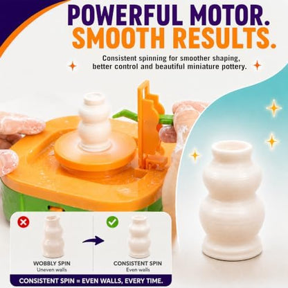 Precision Mini Pottery Wheel for Kids – Mini Pottery Kit with Strong Motor, Air Dry Clay & 6 Precision Shape Guides – Create Miniature Vases, Bowls & Candle Holders – Pottery Kit for Kids Ages 8-12 - Image 4