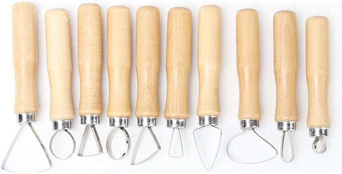 Yctze 10pcs Clay Pottery Sculpture Wax Soap Modelling Tools Set - Essential DIY Clay Carving Kit with Ribbon Tools for Pottery Crafting