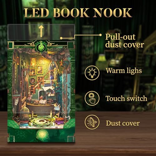 DIY Book Nook Kit 3D Wooden Puzzle DIY Miniature House Kit Magic Dollhouse Tiny House Bookshelf Dollhouse for Adults with LED Light- Snake House (SQ-41) - Image 3
