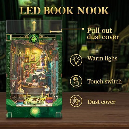 DIY Book Nook Kit 3D Wooden Puzzle DIY Miniature House Kit Magic Dollhouse Tiny House Bookshelf Dollhouse for Adults with LED Light- Snake House (SQ-41) - Image 3
