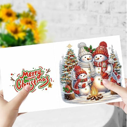 Zyvoreva 12 PCS Christmas Snowman Diamond Art Greeting Cards with Envelopes, Diamond Painting Greeting Cards Kit for Adults DIY Holiday (red) - Image 5
