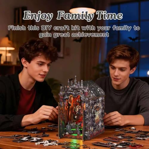 ACOCO Book Nook Kit with LED Light – DIY 3D Wooden Puzzle Miniature Dollhouse Kit, Gothic Book Nook, Bookshelf Decor Craft Gift for Adults, Teens & Book Lovers - Image 6