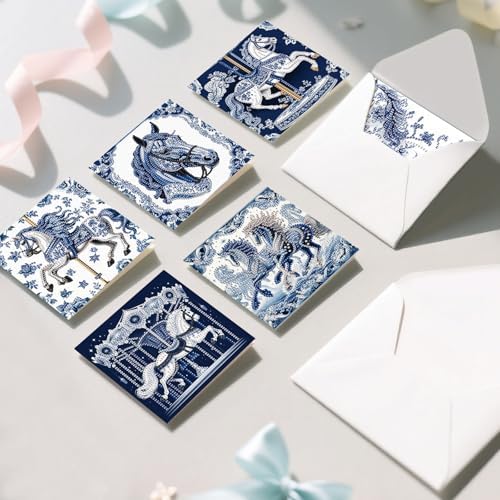 6pcs Diamond Painting Greeting Card with envelopes, DIY Blue and white carousel Diamond Art Greeting Card for Blessing and Wish Special Shaped Arts Crafts for Christmas Birthday Thanksgiving Day - Image 6