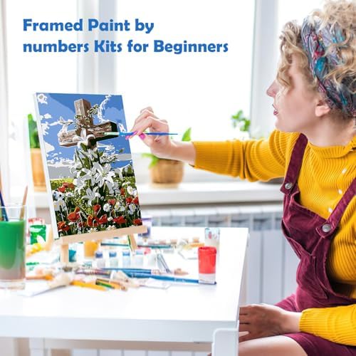 MOGTAA Cross Flowers Paint by Numbers Kit for Adults Beginners with Frame, Landscape Adult Paint by Number Kits on Canvas with Easel, Easy DIY Oil Painting Kits for Home Decor, 8x12in - Image 4