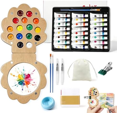 EVOCKAY Mini Watercolor Paint Palette with Clip Perfect for Artists, Painters & Students - Wooden Travel Kit 24 Colors-15 Grids（shell-shaped walunt） by Unknown