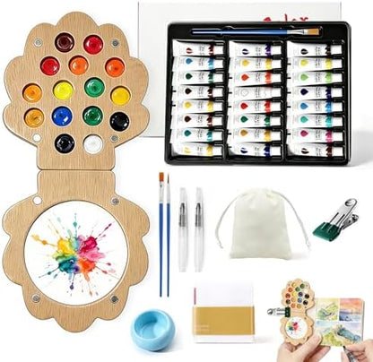 EVOCKAY Mini Watercolor Paint Palette with Clip Perfect for Artists, Painters & Students - Wooden Travel Kit 24 Colors-15 Grids（shell-shaped walunt） by Unknown