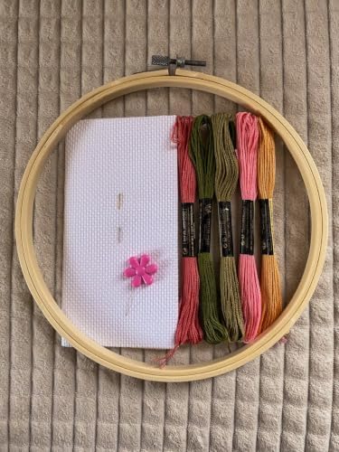 Pink Floral Cross Stitch Kit for Adults, Modern Botanical Embroidery Kit with Printed Pattern, DIY Needlepoint Kit, Beginner Embroidery Gift, Minimalist Flower Wall Art - Image 3