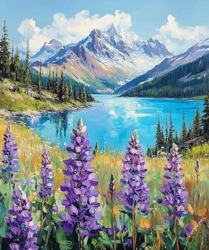 Landscape Paint by Numbers Kit for Adults Beginner,Mountain Scene,16x20" by ZRIZQ