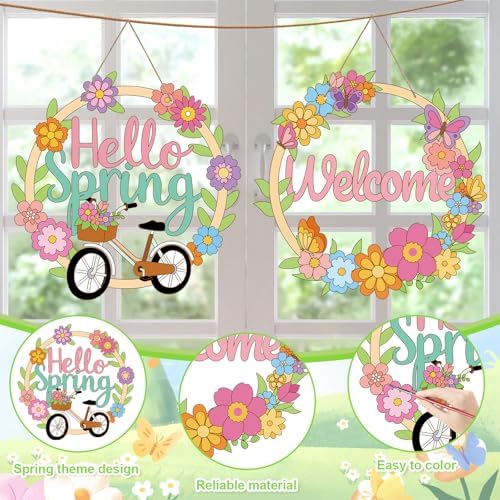 Sereliy 24 Pcs Spring Coloring Wreath Crafts, Color Your Own Flower Crafts, DIY Paper Wreath for Spring Home Activities Games. (Spring.24) - Image 3