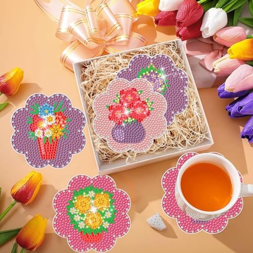 EWJRNSF 6 PCS Small Diamond Art Coasters Kits, Diamond Painting, Fall Diamond Art Kits for Adults Beginners, Arts and Crafts Item Sets with Holder for Drinks - Image 4