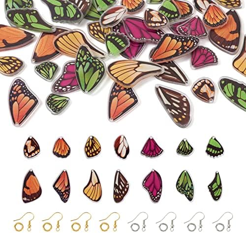 FASHEWELRY 56Pcs Acrylic Butterfly Wings Charms Fairy Wings Earring Charms Dragonfly Wings Pendants with 120Pcs Earring Hooks & Jump Rings for Crafts Jewelry Making by FASHEWELRY