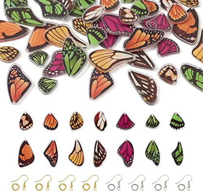 FASHEWELRY 56Pcs Acrylic Butterfly Wings Charms Fairy Wings Earring Charms Dragonfly Wings Pendants with 120Pcs Earring Hooks & Jump Rings for Crafts Jewelry Making by FASHEWELRY