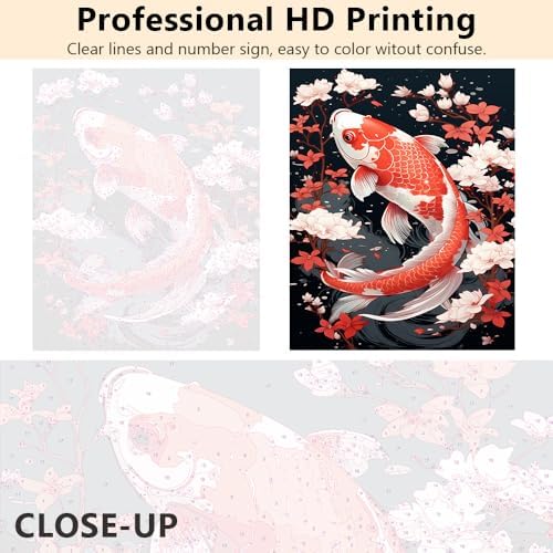 TUMOVO Koi Fish and Cherry Paint by Numbers Craft Kit for Adults - Image 2