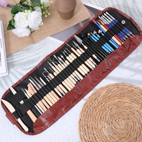 43 Pcs Pottery Tools for Sculpting Double Sided Ceramic Clay Carving Tool Set with Carrying Case Bag Polymer Clay Tools Kit for Trimming, Beginners, Pros, Adults, Supplies - Image 5