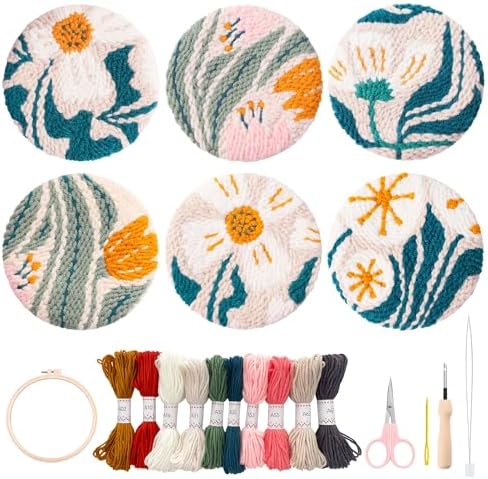 Myfelicity Punch Needle Kit,6-Piece Set-Punch Needle Coaster Kit, with Video Tutorial by Myfelicityembroiderykit