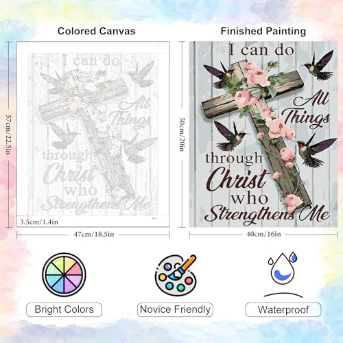 Yezavesu Cross Paint by Numbers Kit for Adults Beginner, Inspirational Adult Paint by Number Kits on Canvas Without Frame, DIY Acrylic Painting by Numbers for Home Wall Decor Gift 16x20 Inch - Image 3