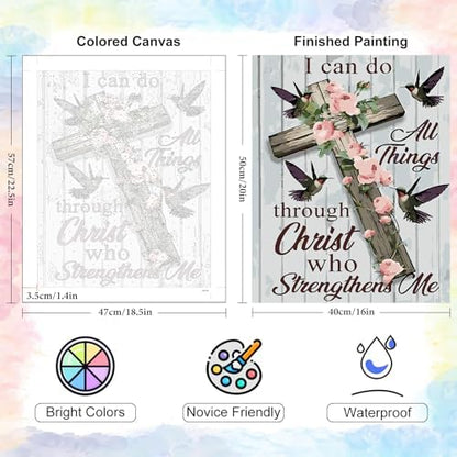 Yezavesu Cross Paint by Numbers Kit for Adults Beginner, Inspirational Adult Paint by Number Kits on Canvas Without Frame, DIY Acrylic Painting by Numbers for Home Wall Decor Gift 16x20 Inch - Image 3