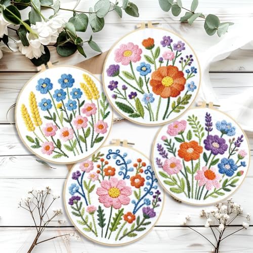 ORIGACH 4 Pack Easy Flower Embroidery Kit for Beginners - Image 5