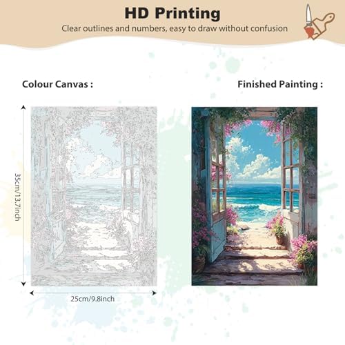 EOBROMD Framed Paint by Numbers Kits for Adults with Wooden Easel, Scenery Landscape DIY Kits Crafts for Beginner on Stretched Canvas, 3 Brushes and Acrylic Paint for Home Decor 10x14 Inch - Image 2