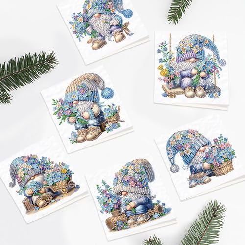 MVVMTOP 6pcs Diamond Art Painting Greeting Card, DIY Flower and Dwarf Diamond Art Greeting Card for Blessing and Wishe Special Shaped Diamond Arts Crafts for Christmas Birthday Thanksgiving Day - Image 6