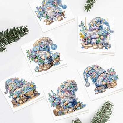 MVVMTOP 6pcs Diamond Art Painting Greeting Card, DIY Flower and Dwarf Diamond Art Greeting Card for Blessing and Wishe Special Shaped Diamond Arts Crafts for Christmas Birthday Thanksgiving Day - Image 6