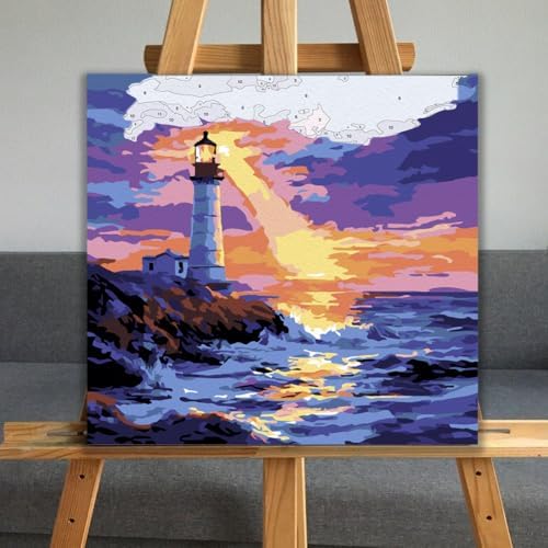 JUJUHOOD Sunset Lighthous Framed Paint by Numbers Kit for Adults Beginner & Kids Ages 8-12,Seaside Paint by Number Without Easel,Paint by Numbers for Gift Home Wall Decor (10x10Inch) - Image 5