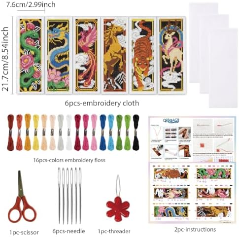 ORIGACH 6 Set Chinese Mythical Creatures Cross Stitch Bookmark Kit - Image 2