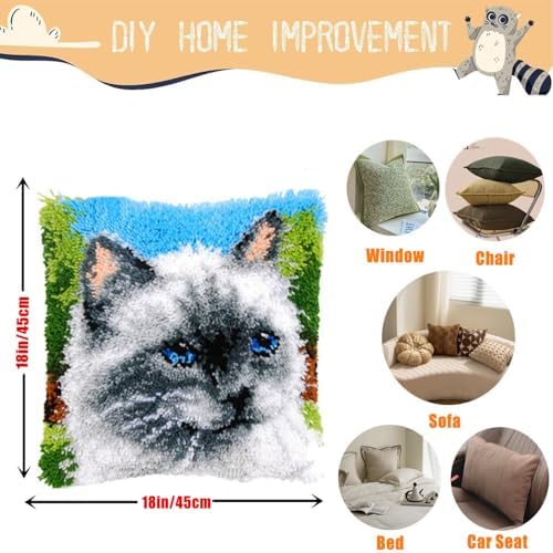 Ragdoll Cat Latch Hook Kits for Adults Beginners, Pre-Printed 17“ X 17" - Image 3