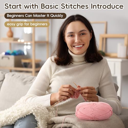 GliCraft Hat Knitting Kit for Beginners with Yarn Needles Pom,Dark Pink - Image 4