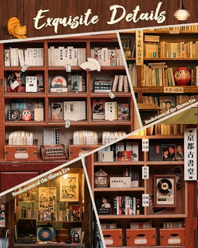 Book Nook Kit for Adults, DIY Miniature Dollhouse Kit with LED, 3D Wooden Puzzle Model Building Kit, Craft Gifts for Adults and Teens (Antique Bookery of Kyoto) - Image 3