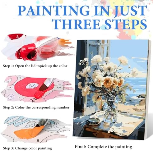 PRASIO Framed Paint by Numbers Kit for Adults Beginner, Flowers Adult Paint by Number Kits on Canvas Framed, DIY Acrylic Watercolor Oil Paint by Numbers with Frame for Gift Home Decor 16x20 Inch - Image 3