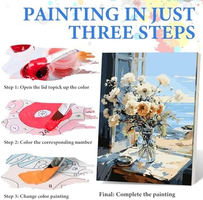 PRASIO Framed Paint by Numbers Kit for Adults Beginner, Flowers Adult Paint by Number Kits on Canvas Framed, DIY Acrylic Watercolor Oil Paint by Numbers with Frame for Gift Home Decor 16x20 Inch - Image 3