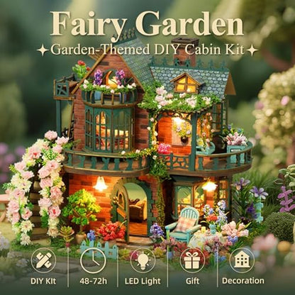 DIY Miniature House Kit with LED Lights, Fairy Garden Wooden Mini House Building Kit for Adults & Teens, Creative Crafts for Women, Friends & Hobbyists - Image 2