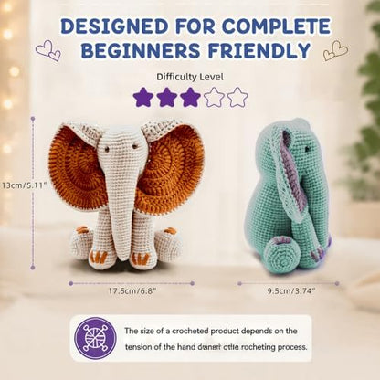 JYZJDKE Crochet Kit for Beginners Adults - DIY Amigurumi Elephant Knitting Starter Kit with Yarn Sets, Crochet Animal Kit Cute Stuffed Animal Craft Birthday Gifts (Beige White+Tiffany Green Elephant) - Image 4