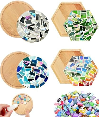 Kids Mosaic Coaster Kit – 4-Pack, Non-Toxic Crafts Ages 6-12 by AHZier