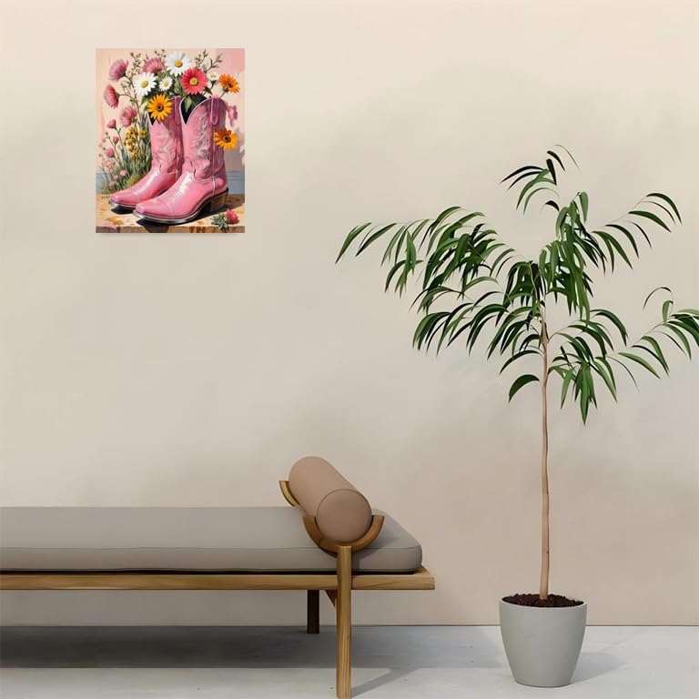 Sceorixa Western Paint By Numbers Kit for Adults - DIY Pink Cowboy Boots with Wildflowers Painting On Canvas, Acrylic Paint Set, Suitable for Beginners, Bedroom Wall Decor Or Gifts(16X20IN Framed) - Image 4