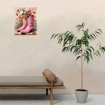 Western Paint By Numbers Kit For Adults - Diy Pink Cowboy Boots With Wildflowers Painting On Canvas 16X20 Inches, Acrylic Paint Set, Suitable For Beginners, Bedroom Wall Decor Or Gifts, Unframed - Image 4