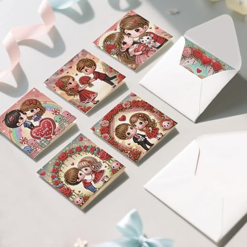 6PCS Valentine's Day Diamond Art Painting Greeting Cards, DIY Kit - Image 4