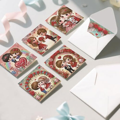6PCS Valentine's Day Diamond Art Painting Greeting Cards, DIY Kit - Image 4
