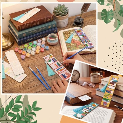 Kosiz 12 Pcs Book Paint by Number Kit for Adult Wood Bookmark - Image 5