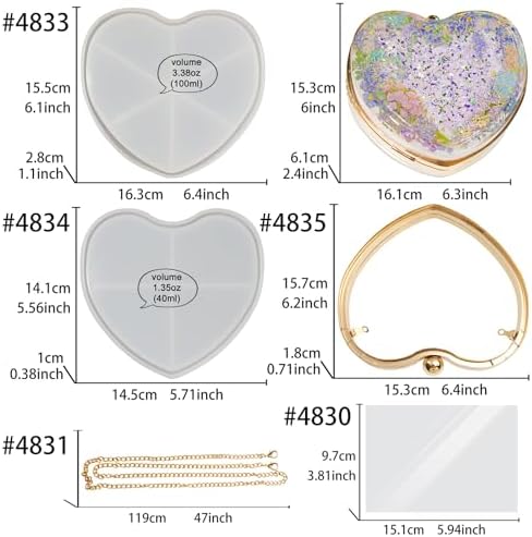 Resin Shaker Purse Mold Kits for 6inch Heart Clutch Bag Making Set of 9 - Image 3