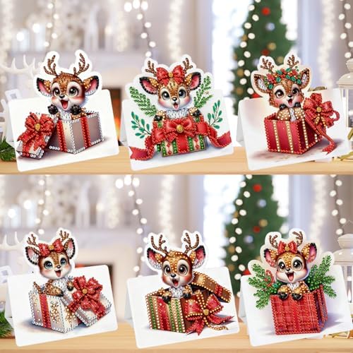 jinglinhh 6pcs Diamond Art Painting Christmas Reindeer Greeting Cards with Envelopes, DIY Card Making Kits for Adults, Diamond Art Postcards Christmas Cards Craft Gifts - Image 5