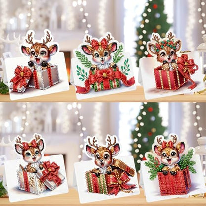 jinglinhh 6pcs Diamond Art Painting Christmas Reindeer Greeting Cards with Envelopes, DIY Card Making Kits for Adults, Diamond Art Postcards Christmas Cards Craft Gifts - Image 5