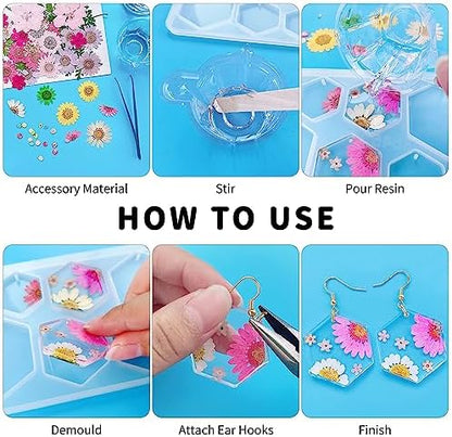 54 Pcs Epoxy Resin Jewelry Molds for Beginners, Moldes De Silicona para Resina for Earrings Pendants Necklaces Keychains Making, Variety Silicone Casting Mould with Hole for Boho Art Crafts - Image 4