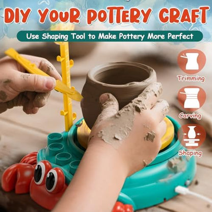 Lehoo Castle Pottery Wheel for Kids, Complete Pottery Arts and Crafts for Kids Ages 8-12 with Air Dry Clay Painting Kit Sculpting Tools, Art Supplies for Girls Boy Birthday Gift for Ages 6+ - Image 4